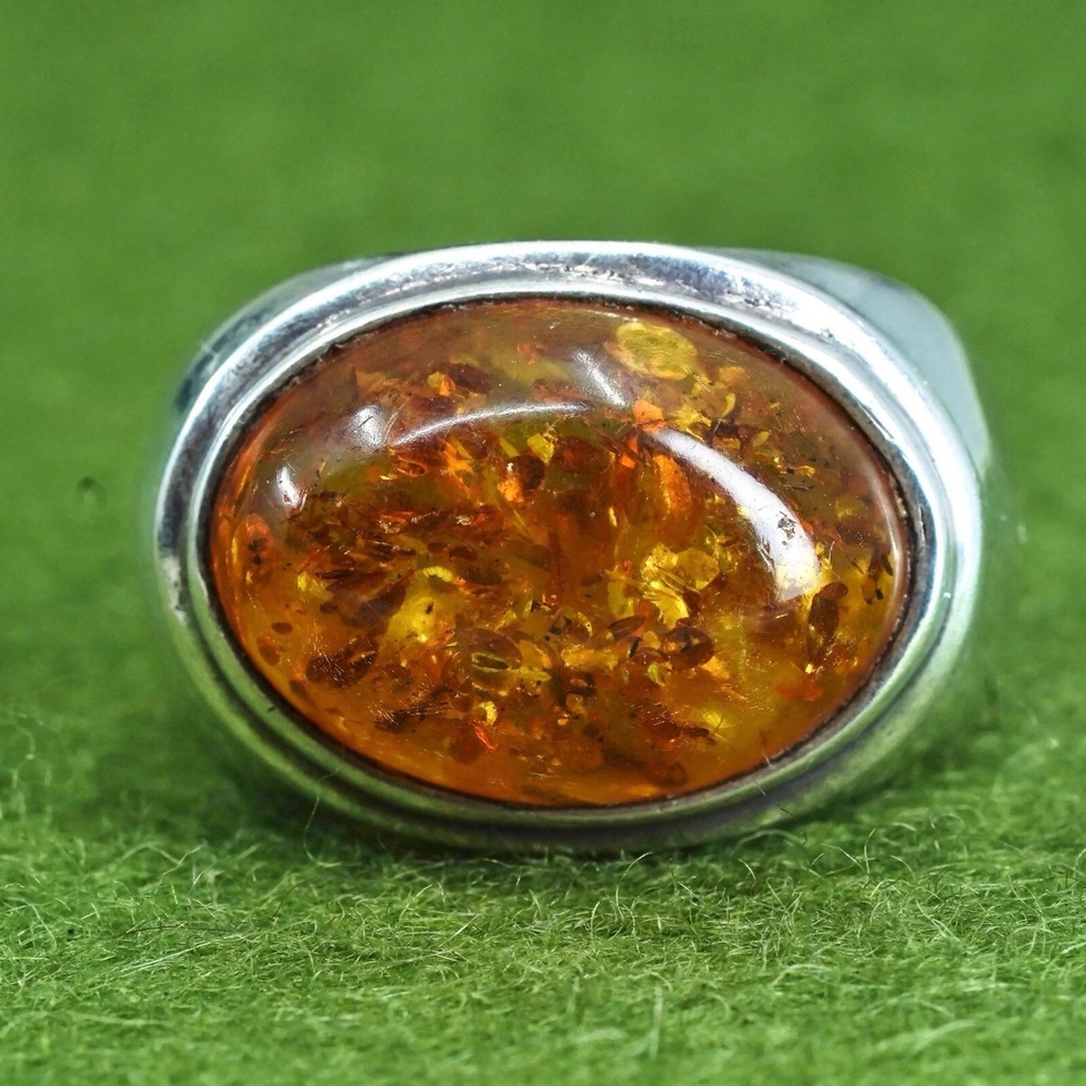 Sterling‎ Silver Imitation Amber Dome Ring Size 7
